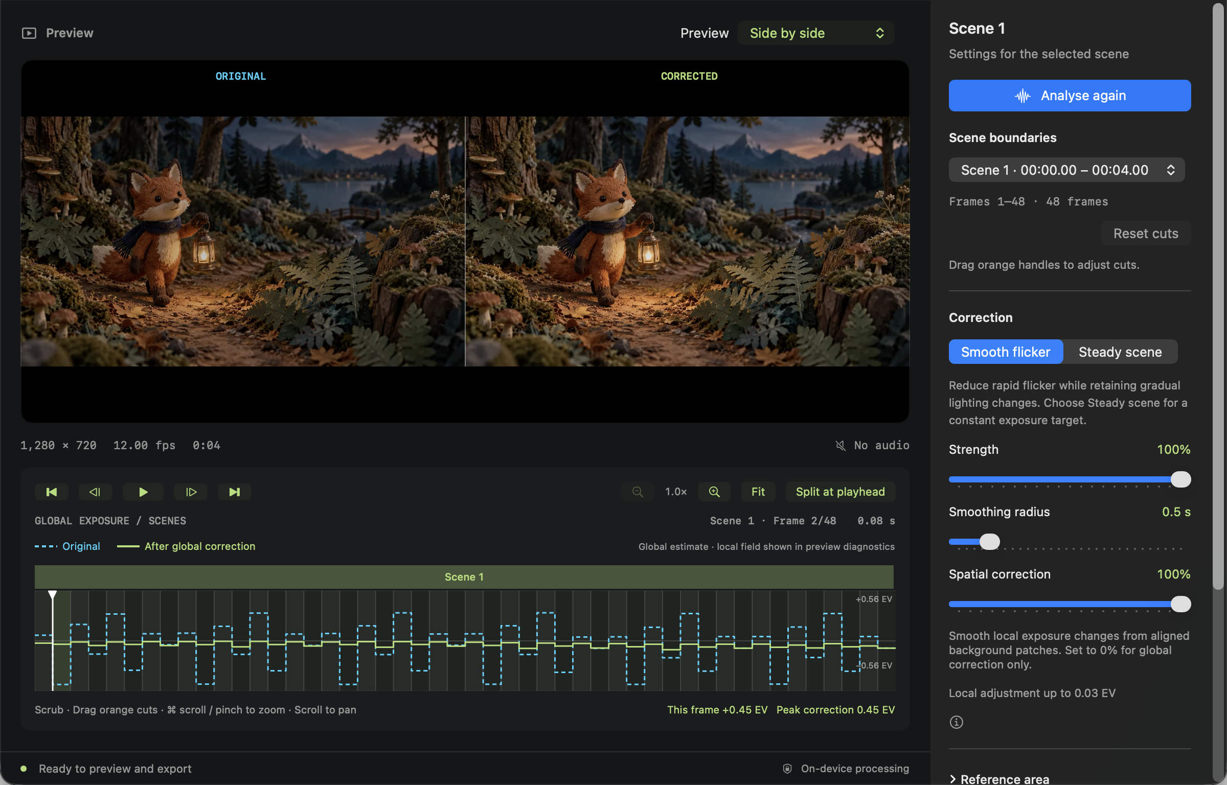 Current comparison workspace using a controlled exposure demo based on an AI-created still.