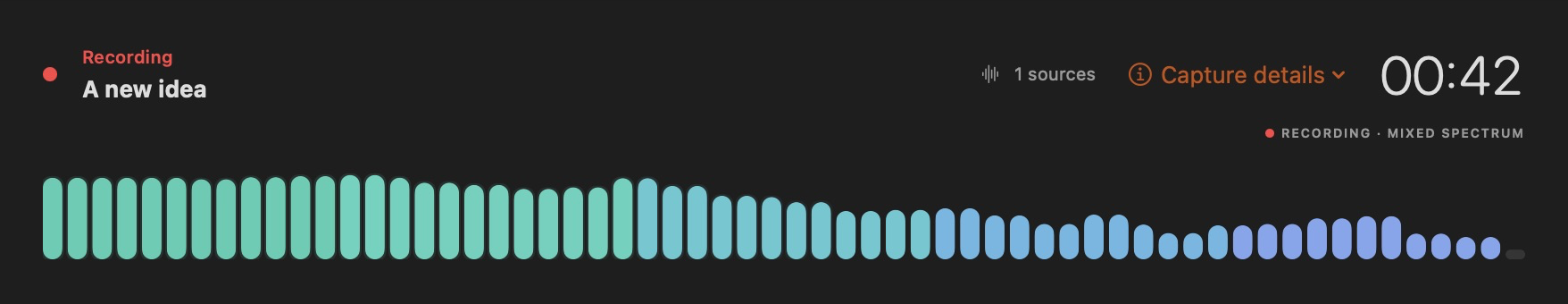 TonePebble recording A new idea with an active teal and blue audio spectrum